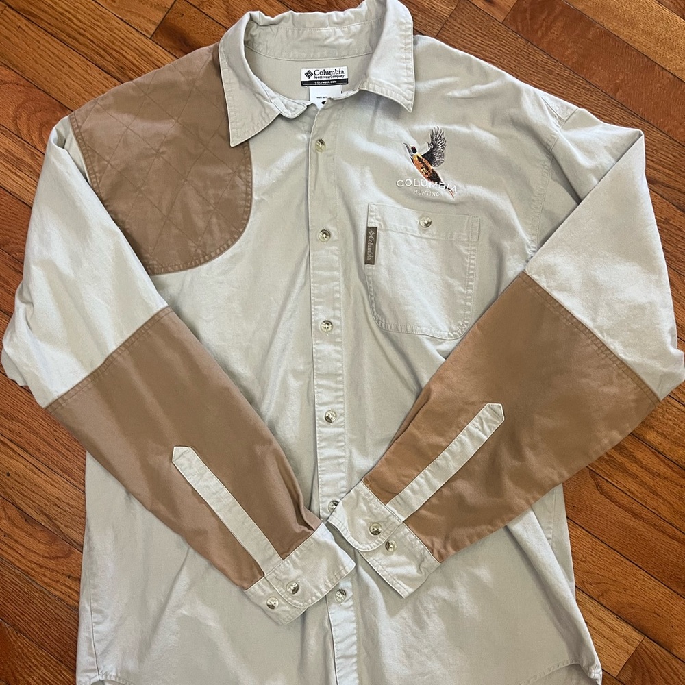 Columbia Shooting Hunting Shirt Mens Size L Brown Patch Canvas Outdoors